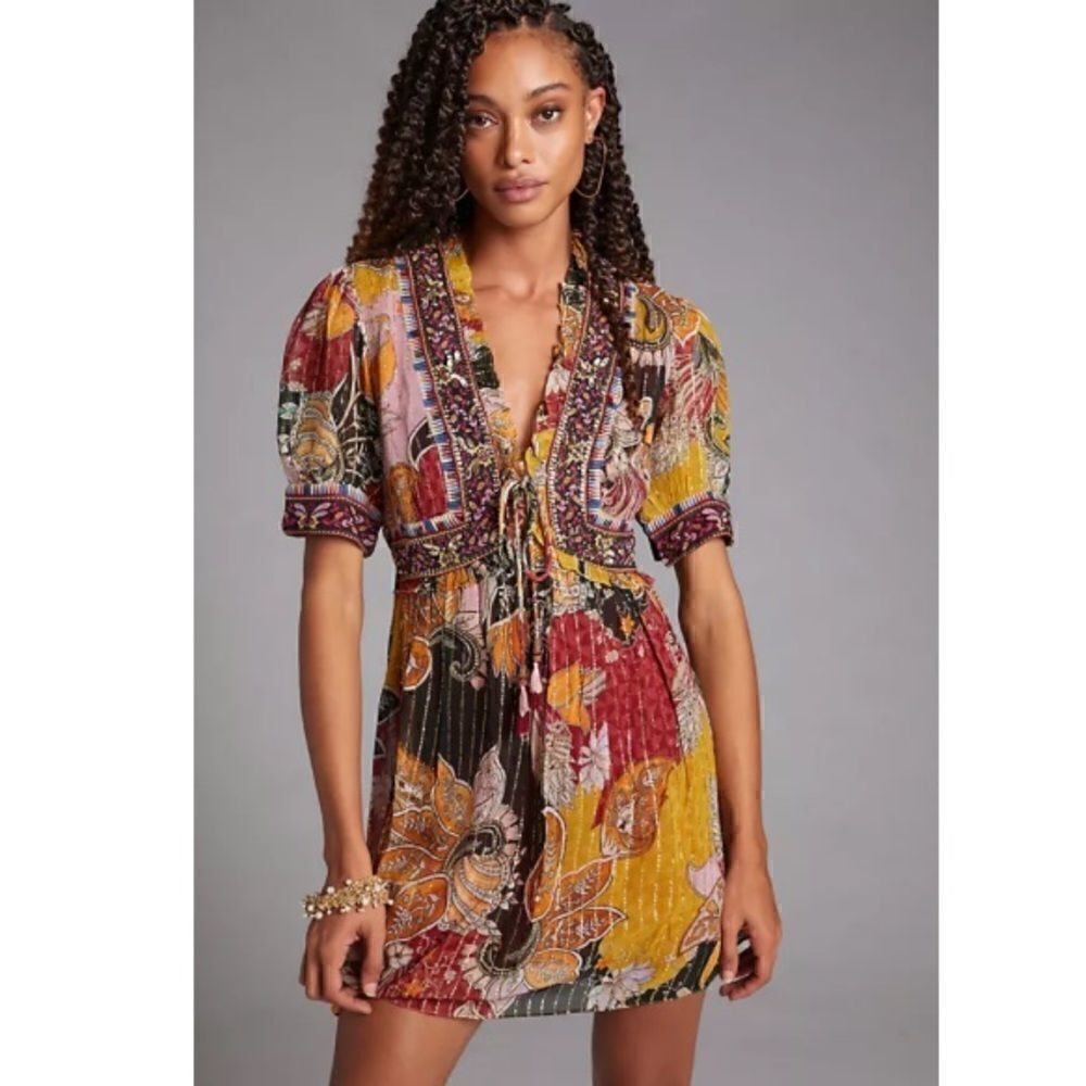 Anthropologie x Verb Beaded Shimmer Mini Dress Size L